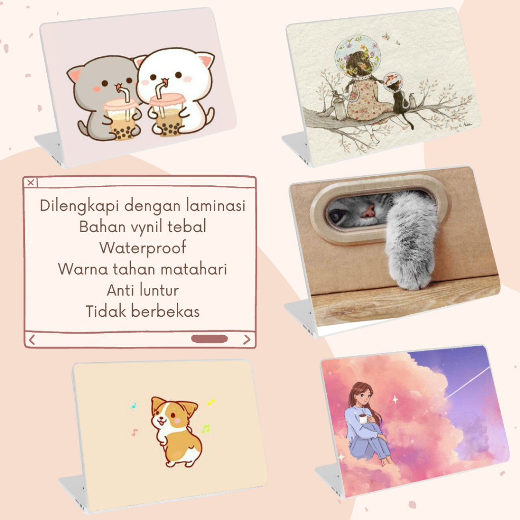 Garskin Laptop Sticker Kucing Aesthetic Cover Protector Notebook Skin Garskin Lucu Minimalis Pelindu