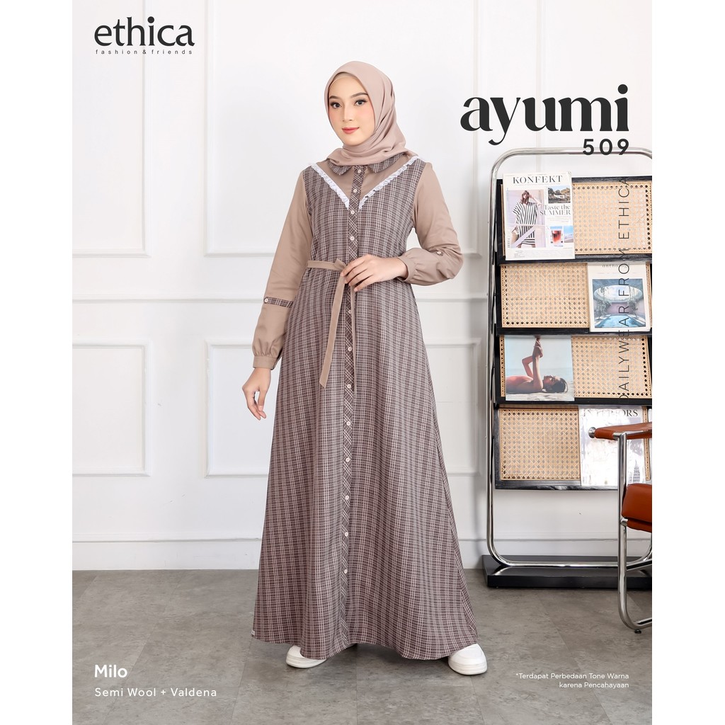 ETHICA - Gamis Muslim Terbaru Kekinian AYUMI 509 Dress Simple Wanita  - Gamis Simple Elegan Kekinian