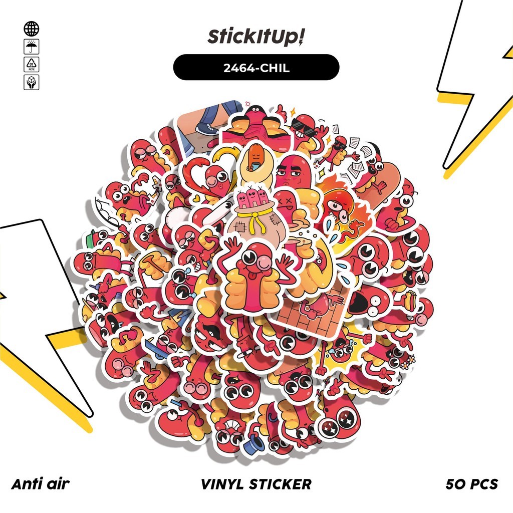 

COD✨ 50 Pcs Stiker FUNNY CHARACTER CHILI THE HOT DOG STICKER PACK 01 Lucu Anti Air Untuk Dekorasi Notebook Sepeda Skateboard Handphone DIY