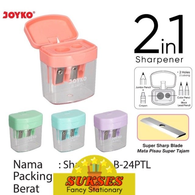 

B-24PTL Rautan 2 lubang warna Pastel / Sharpener 2in1 / Serutan B-24 Ptl Pastel Joyko