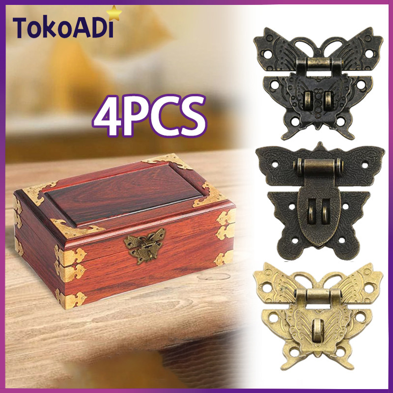 1SET/4PCS Kunci Pengait Box / Gembok Box Kuncian Kotak Mahar Seserahan Antik Gelap/emas