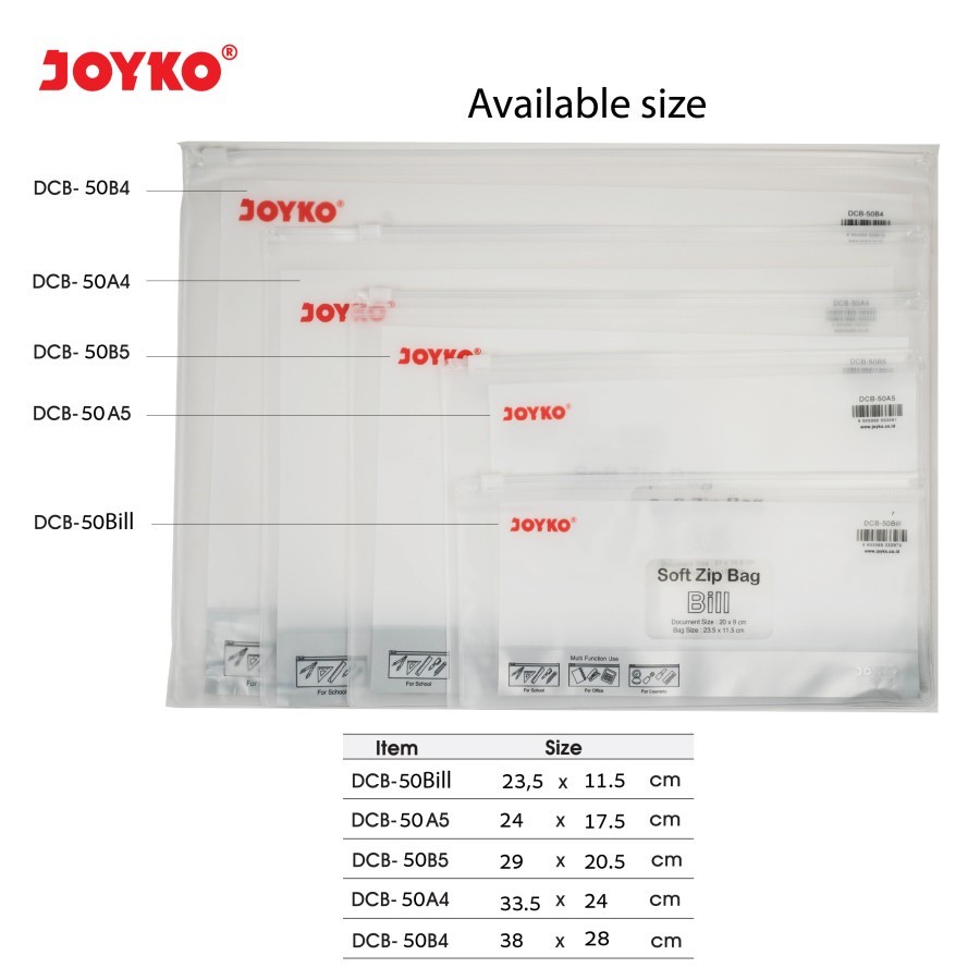 

Document Bag Tas Dokumen Joyko Dcb 50 Bill A5 B5 A4 B4 Transparan Putih