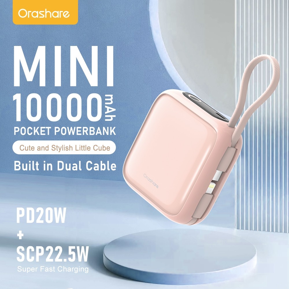 Powerbank Orashare PCM10 10000mAh Super Mini Power Bank 22.5W Super Fast Charge Built In Dual Cable
