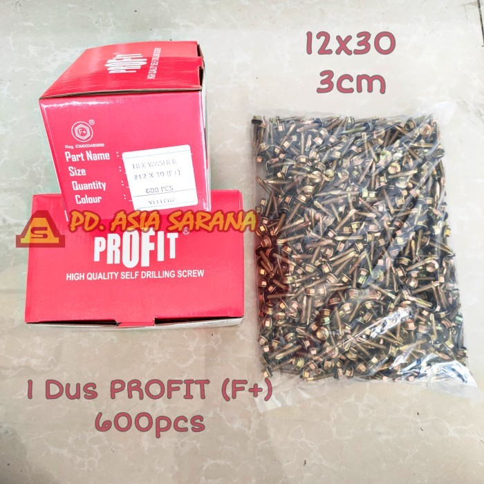[DUS] Paku Roofing 3cm PROFIT Kuning Baut Skrup Holo Atap Sekrup 12x30