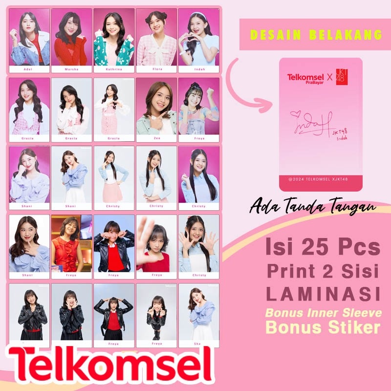 [Full Tanda Tangan] Photocard JKT48 x TELKOMSEL  25 Pcs Foto 2 Sisi Cetakan Tajam Tebal 310 Gsm