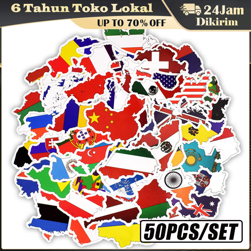 

50Pcs Sticker Pack National Flag & Country Map / Stiker Kreatif untuk Koper, Laptop, Helm, Tumbler