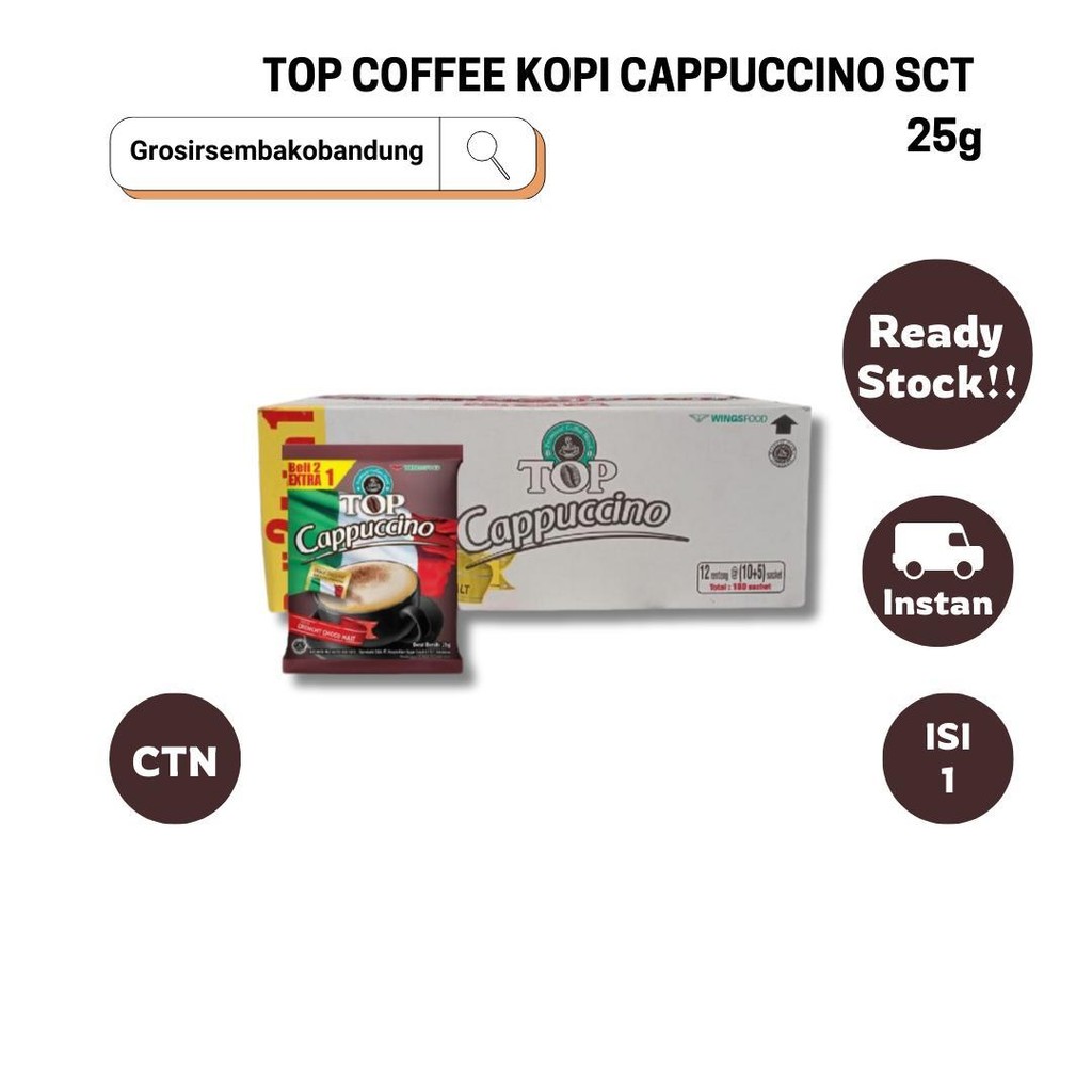 

TOP COFFEE KOPI CAPPUCCINO SCT 25g - 1 Dus - Kota Bandung