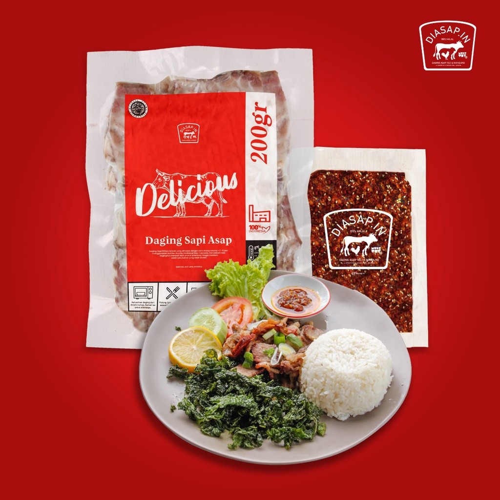 

SEI SAPI FROZEN 200gr / Daging Asap Sapi DIASAPIN Bandung + 1 Sambal 50gr