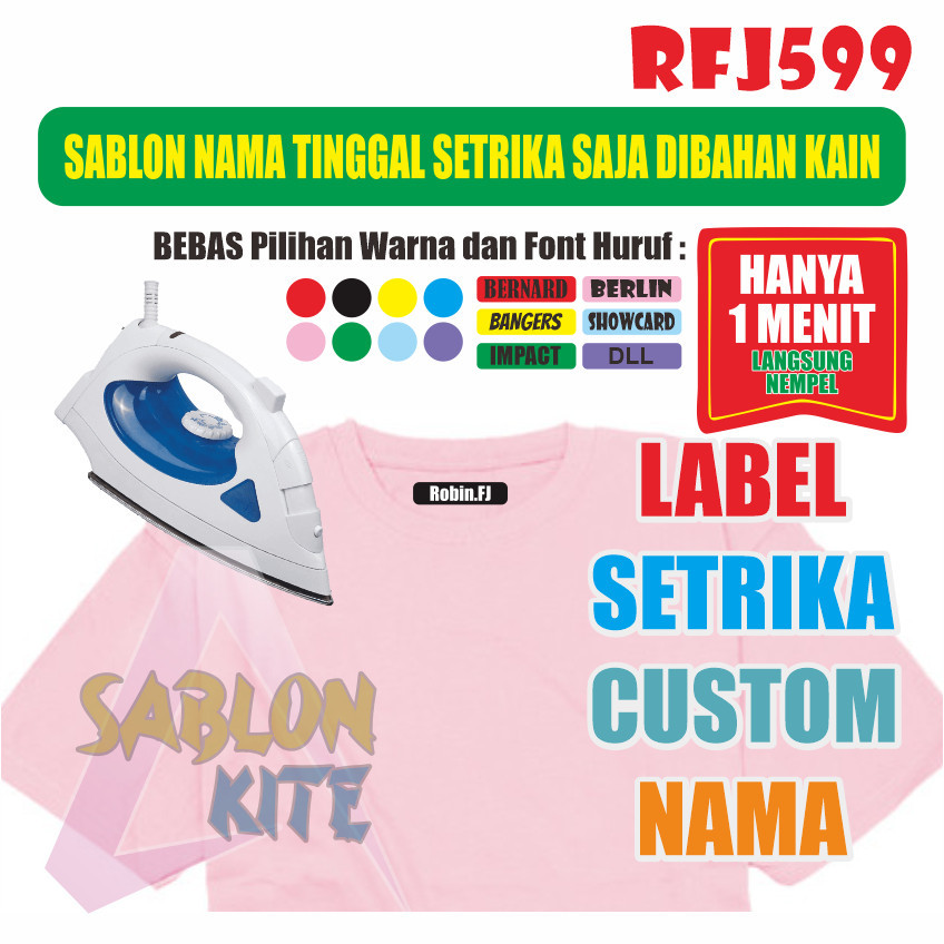 

RFJ599 Sticker Nama Label Printing Kain / kaos Sablon Setrika Isi 50pcs Gratis Custom Nama (Bukan Bordir tapi Label DTF Bisa Ditempel)