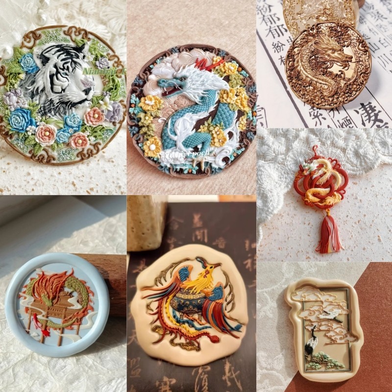 

DIY fire seal stamp toy seal head Chinese style retro special-shaped relief multi-layer brass head invitation envelope seal