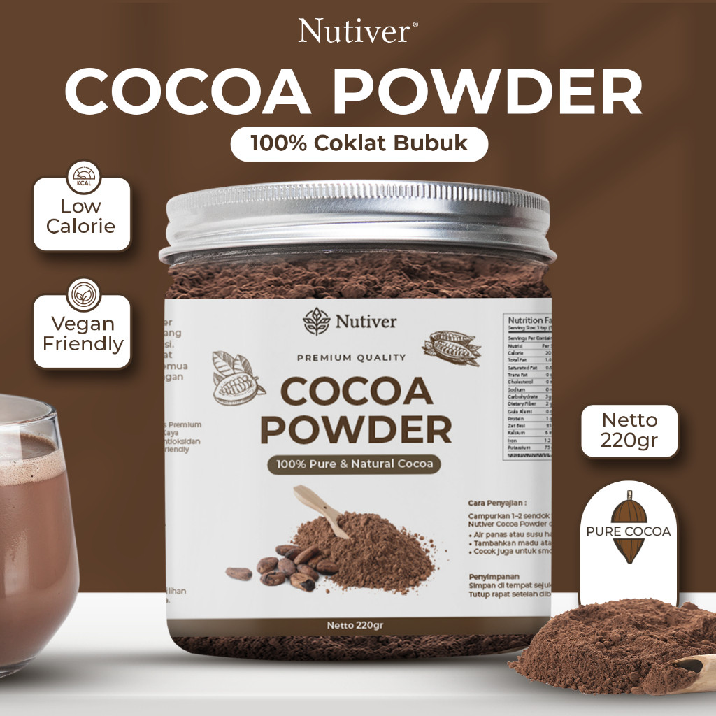 

Nutiver | Cocoa Powder | Cocoa Powder Premium 100% Cokelat Bubuk | Coklat Bubuk 200 Gram | Cocoa Powder Tanpa Gula | Chocolate Powder