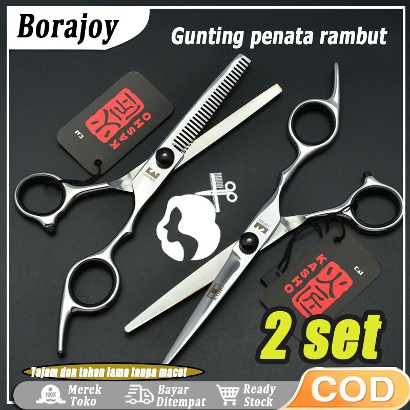 

2 Gunting tukang cukur Stainless Steel Gunting Rambut Peralatan Set Gunting Rambut Salon Profesional