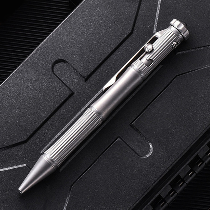 

Multifunctional Titanium Tactical Bolt Action Pen Selfdefense Glass Breaker Business Signature Ballpoint Pen with Turning Gyro