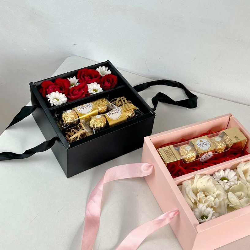 

THE FLEURA STUDIO - BLOOM BOX ISI FERRERO | BOX KOTAK BUNGA PINK HITAM