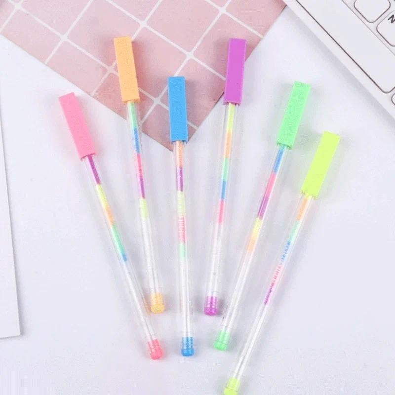 

6 Pcs Colored gel pens set Kawaii Rainbow 5 colors 0.5 mm ballpoint pen for journal Cute School stationary supplies