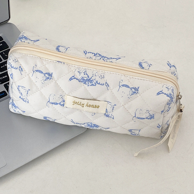 

1 Piece Cute Pencil Case Simplicity Korean Chic Floral Pencil Pouch for Girl Soft Cotton High Capacity Stationery Storage Bag