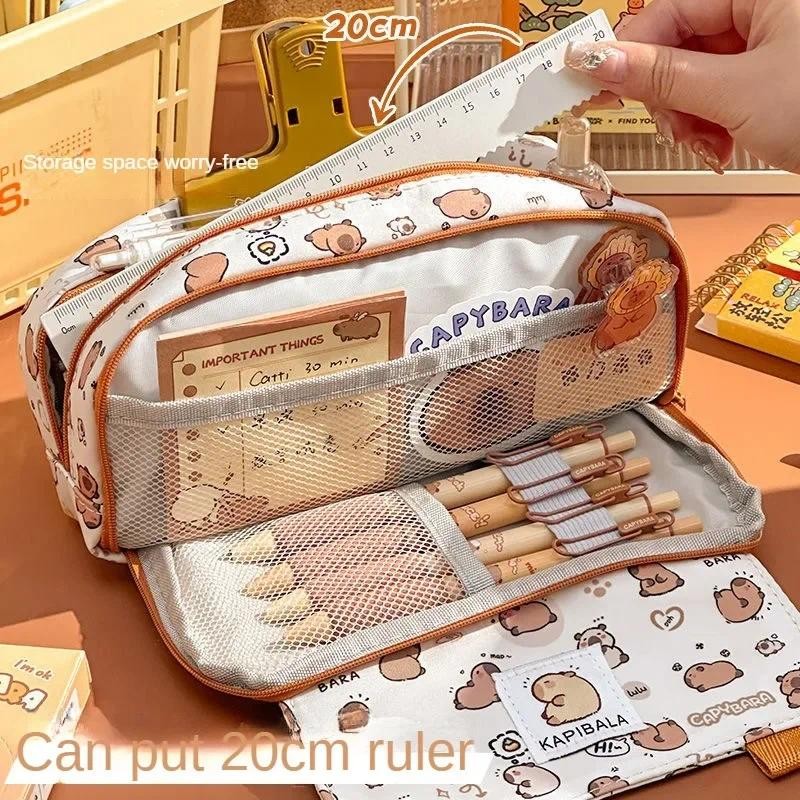 

Creative Three-layer Pen Bag Large Capacity Capybara Stationery Bag Multifunctional Pencil Case Student Gift School Supplies