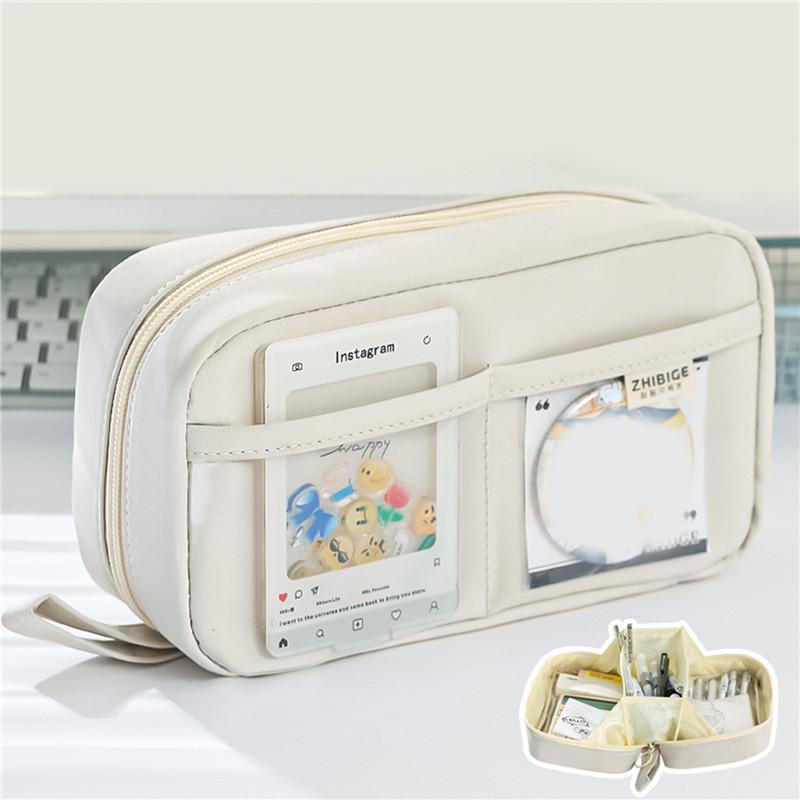 

Kawaii Large Capacity Pencil Case 3 Compartment Pouch Pen Bag Double Side Opening Student Stationery Organizer School Supplies