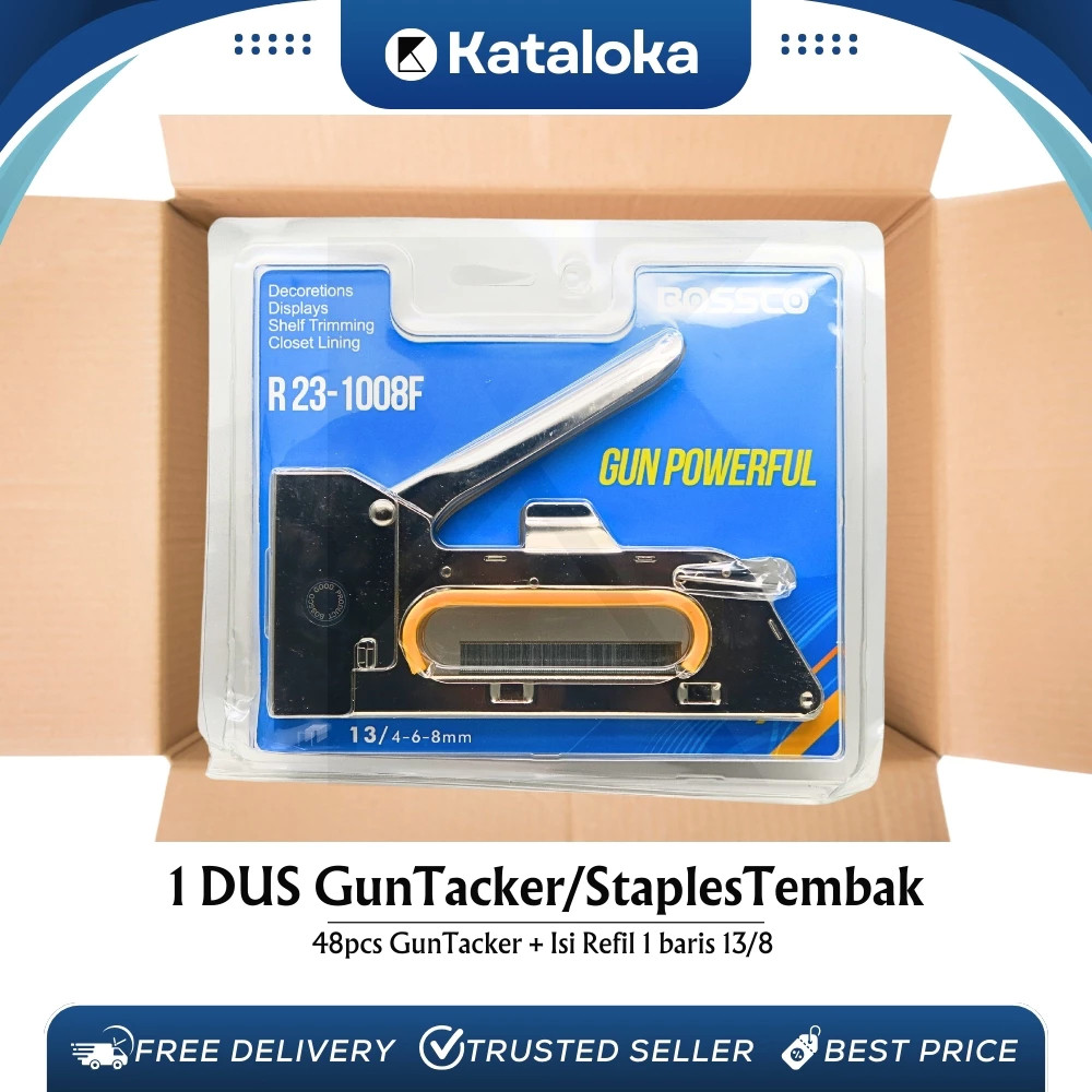 

KATALOKA Grosir!!! 1 Dus isi 48 Pcs Staples Tembak Gun Tacker BOSSCO + Isi atau Refil 13/8 Stapler Staples | Stepler Tembak BOSSCO | Stepler Gun BOSSCO | Stapler Tembak BOSSCO | Stapler Gun BOSSCO
