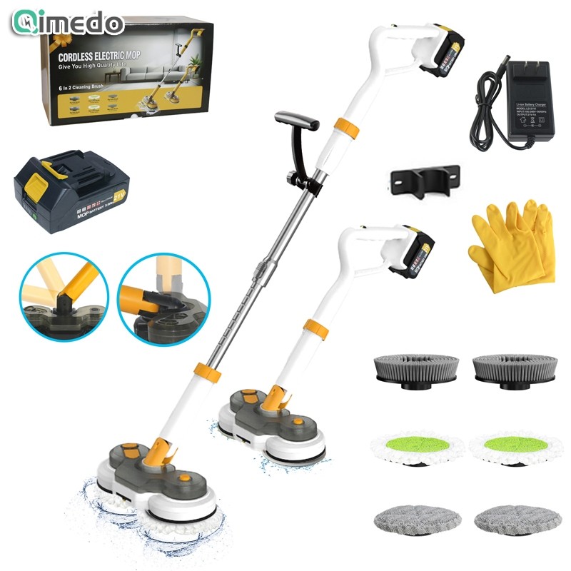 QIMEDO Cordless Electric Mop Karpet Sikat Pembersih Listrik Toilet Sikat Kamar Mandi 1 Set