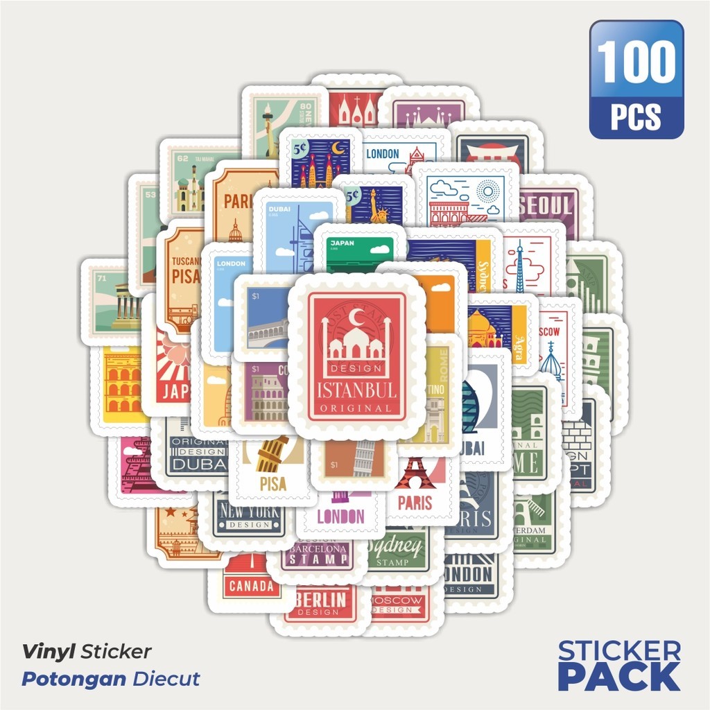 

Stiker Vinyl Sticker Stamp Pos Kota Paris New York London Rome Sticker Waterproof Aesthetic- Untuk Laptop, Motor, dan Helm - Paper Stationery Pack