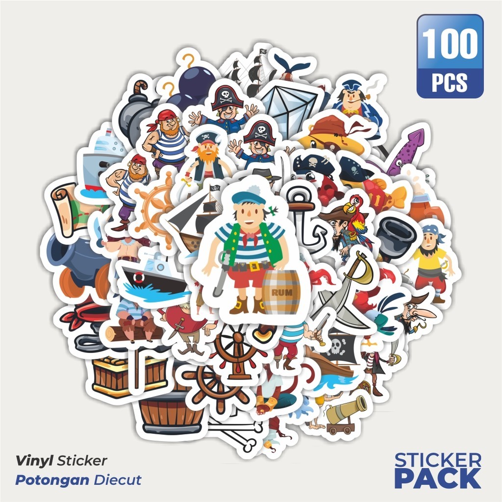 

100 PCS STIKER Kartun Bajak Laut Waterproof Aesthetic- Untuk Laptop, Motor, dan Helm - Paper Stationery Pack