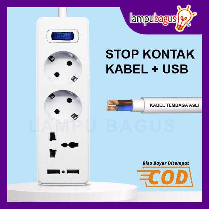 Hot Produk Stop Kontak Kabel 2 Lubang + Colokan Kaki 3 & USB Terbaik dan Terlaris