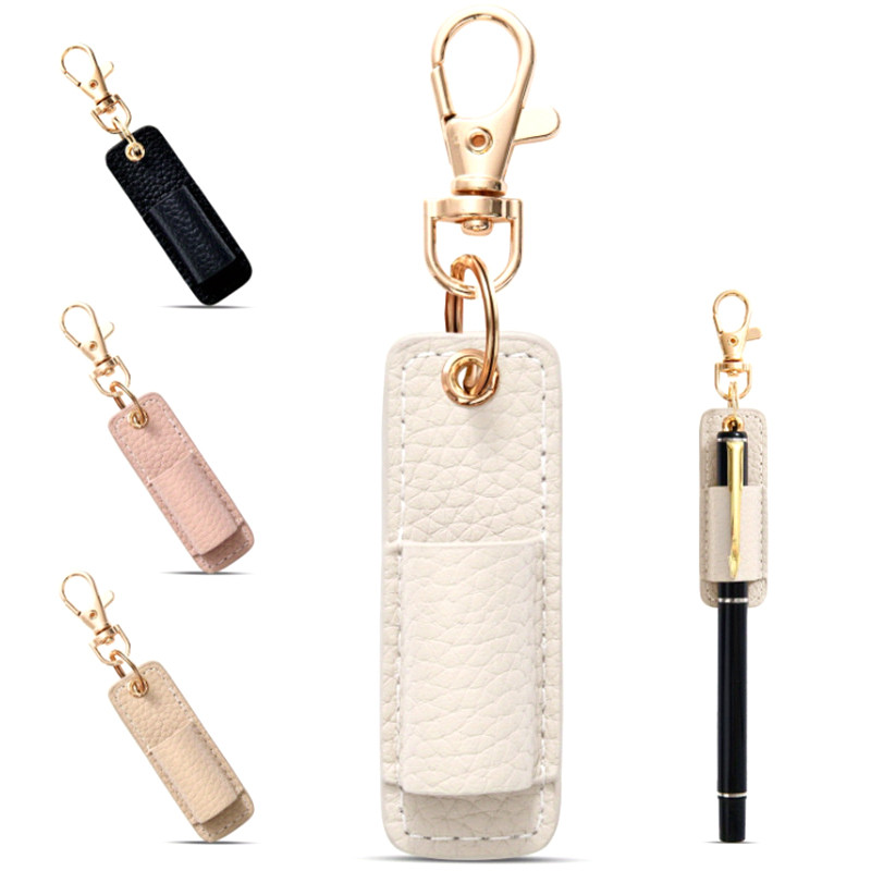 

Creative Pen Holders Portable PU Leather Pen Pouch With Keychain Pen Case Pocket Clip Home And Office Storage Supplies
