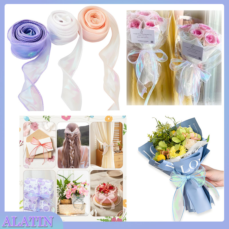 

Hologram Ribbon Glossy / 4CM X 9 Meter Ribbon Mermaid Rainbow Wave / Pita Kado Glossy / Pita Buket