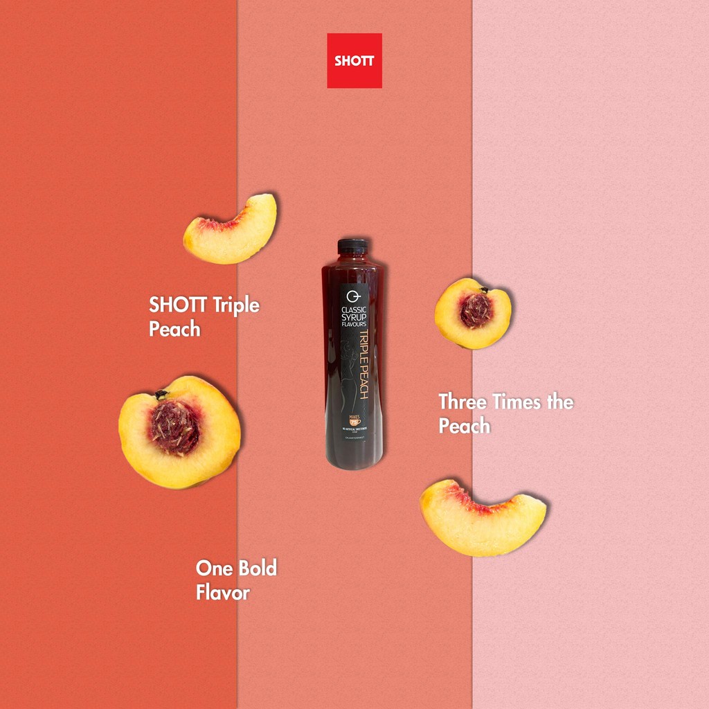 

Sirup Rasa Triple Peach Merk SHOTT Quarterpast 1500mL - Rasa No.1