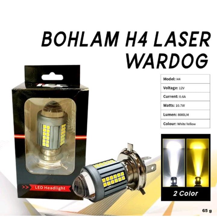 LAMPU LED H4 LASER BOHLAM DEPAN UTAMA MOTOR LED LASER H4 2 WARNA PUTIH KUNING