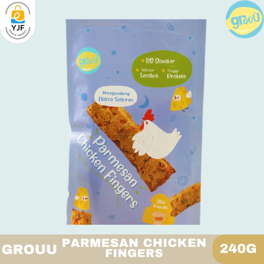

Grouu Parmesan Chicken Fingers 240g / Ekstra Sayuran / Finger Food / Cemilan MPASI / Snack Anak / Bayi / 6+ Bulan