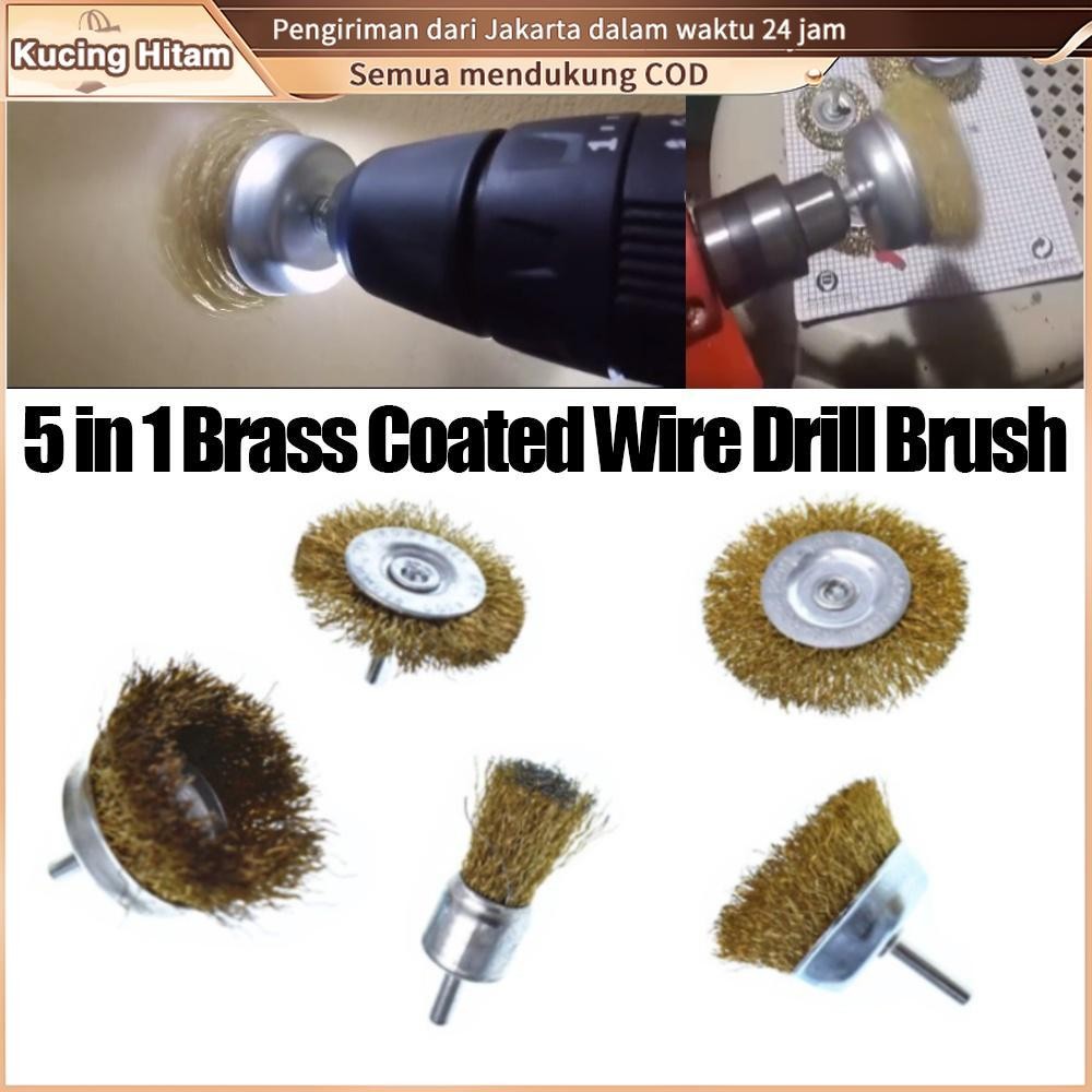 5PCS Mata bor sikat kawat besi  wire brush bor mangkok Mata Bor Kawat Bor Sikat Kawat Kuningan