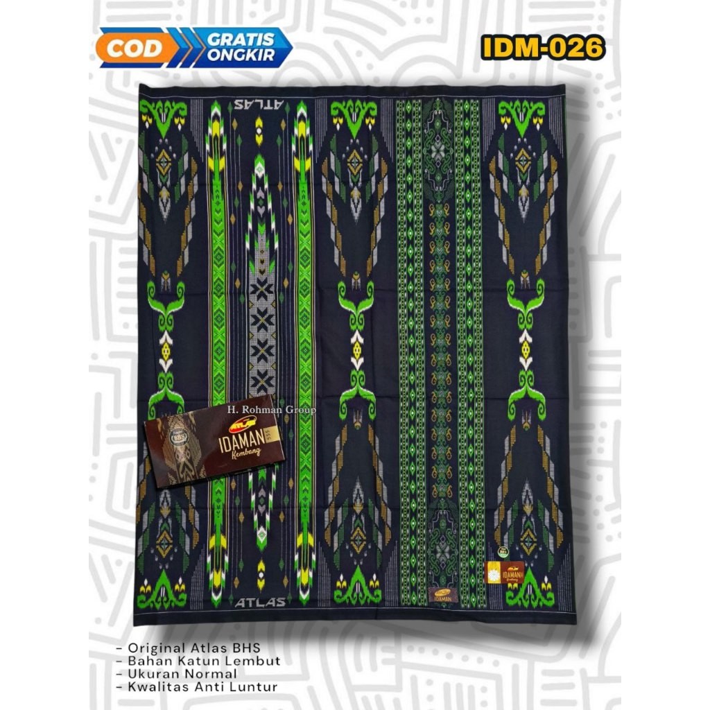 BAROKAH STORE Sarung Atlas Batik Hitam Idaman | Sarung Atlas Super Premium | Sarung Atlas Idaman Bat