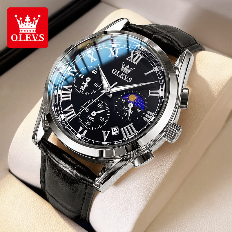 OLEVS 2871 Top Brand Men's Quartz Watch Noctilucent Business Waterproof Luxury Watch Leather Strap M