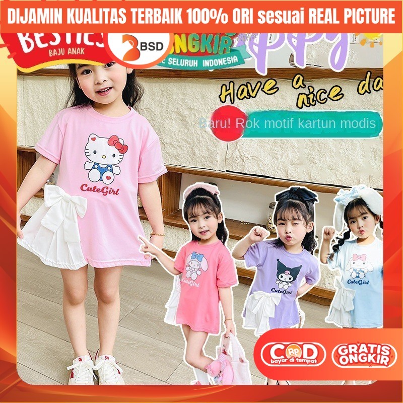 BSD Dress Anak Perempuan Lucu Gaun Princess  Kuromi HelloKitty  Viral Daster Usia 1-5 Tahun
