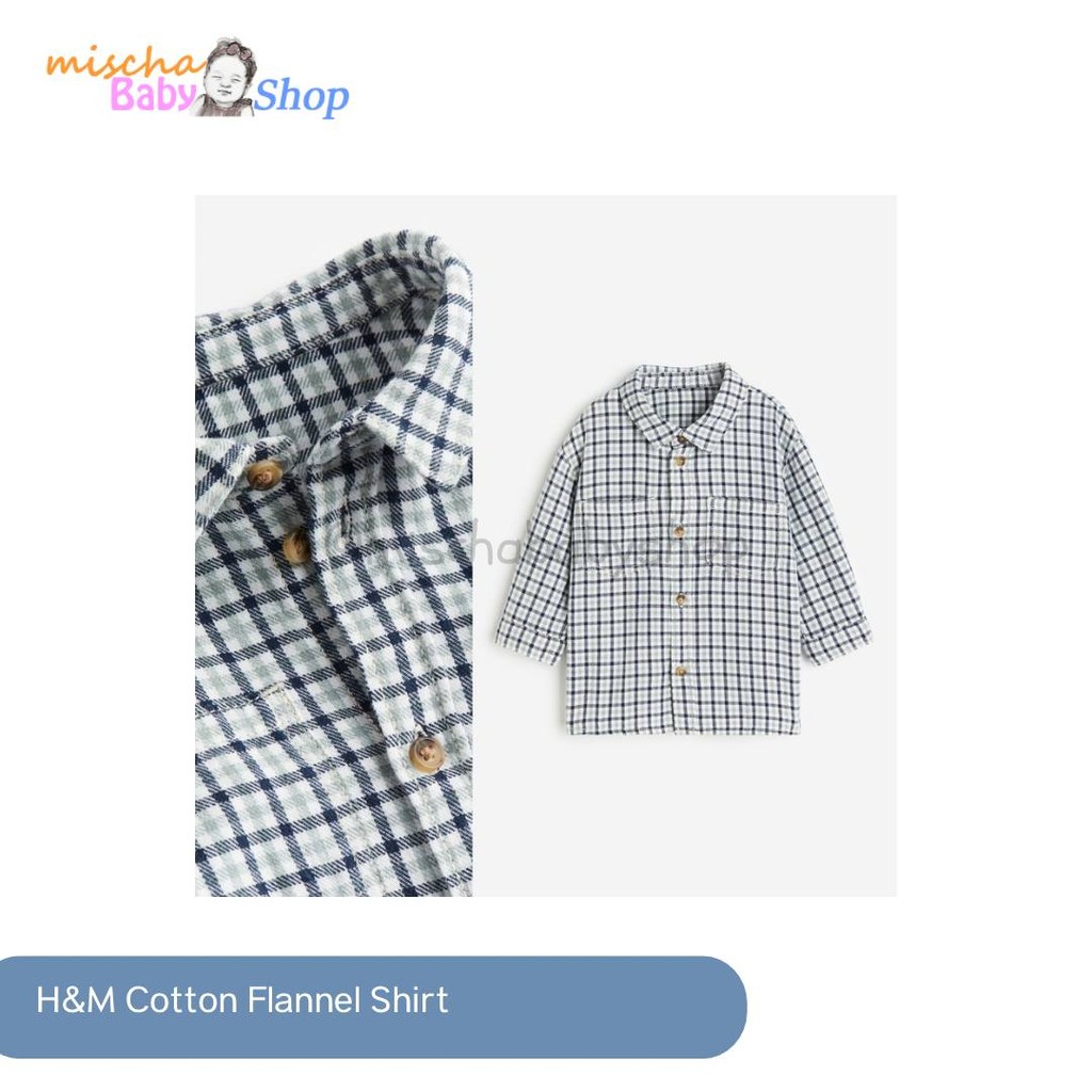 HnM Cotton Flannel Shirt Dark blue/Checked | Atasan Bayi