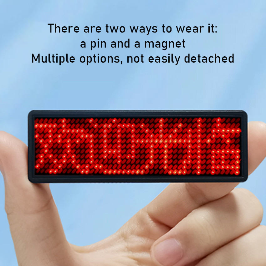 Papan Nama LED Running Text Mini Merah Tulisan Berjalan Miniatur Nametag LED Badge Running Text