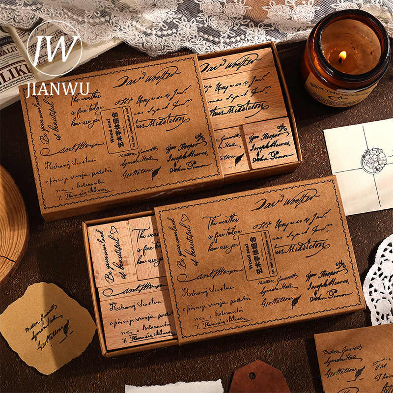 

JIANWU Art Font Series Vintage English Text Landscape Material Collage Wooden Stamp Creative Journal Student Supplies Stationery