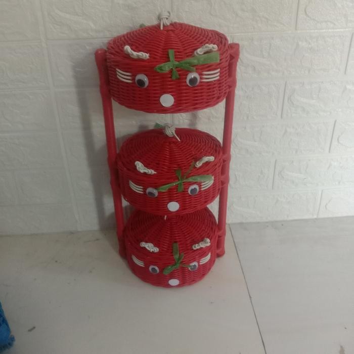 NEW PRODUK Rak Bawang Bumbu Dapur Rotan Sintetik Keranjang Karakter Rak Susun Tempat Bumbu Dapur Ker