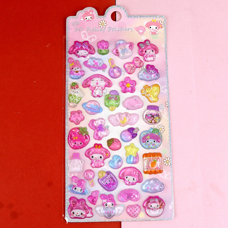 

3D Stereoscopic Relief Crystal Sticker Children's Cartoon Sanrio Kuromi Melody Cinnamoroll KT Cat Sticker Children's Gift Toys