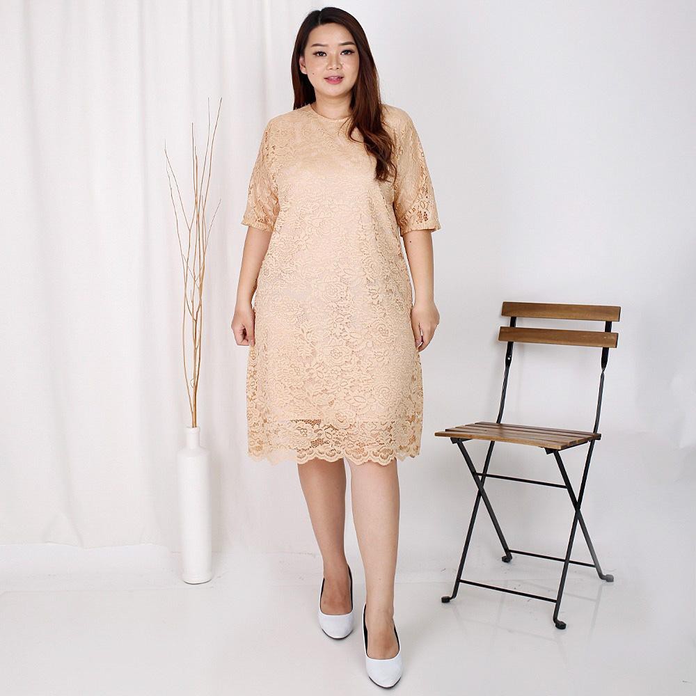 (SIZE S - XXL) Dress Big Size Brukat Jumbo Dres Brokat XXL Bigsize Dress Natal Imlek