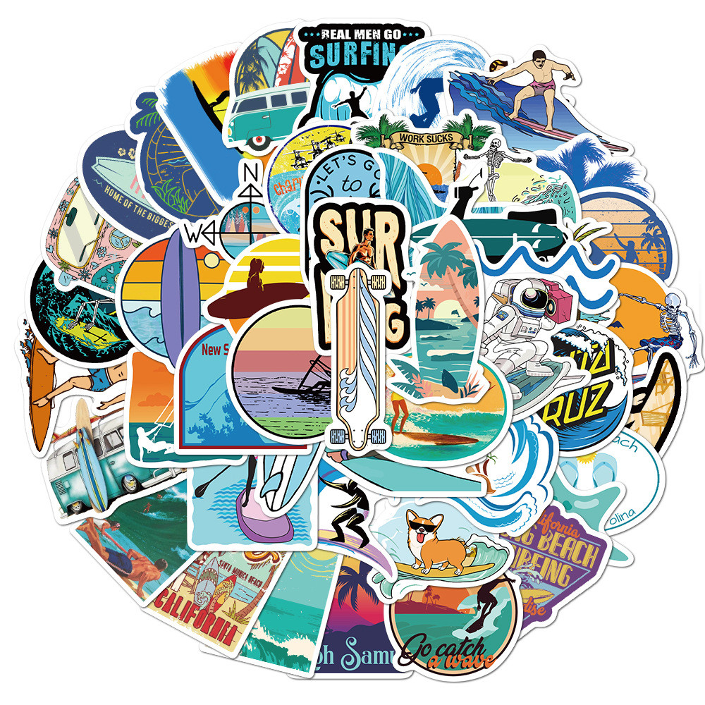 

10/30/50PCS Summer Surfing Stickers Beach Surf Sticker Waterproof DIY Surfboard Luggage Car Bicycle Water Bottle Decal Sticker