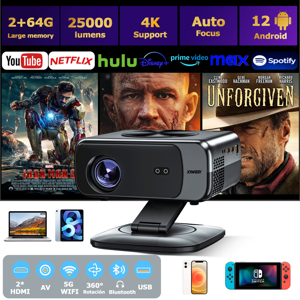 2025 M05 Android 12.0 Projector 4k 64G AutoFocus  Projector Wifi6 BT5.3 LED Projector 8K Decode Home