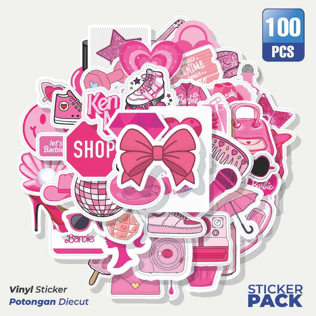 

Super Hemat! 100 PCS Stiker Pink Barbie Waterproof Aesthetic- Untuk Laptop, Motor, dan Helm - Paper Stationery Pack