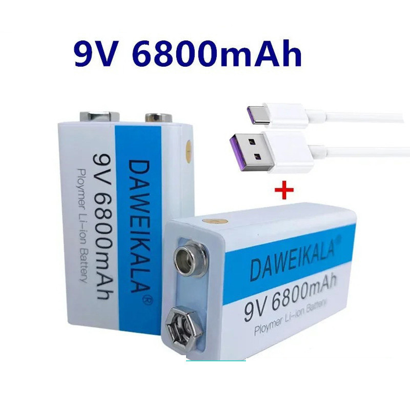 Velvetvibes02 Baterai 9 V Rechargeable Li-Ion Usb Type-C 6800 Mah D 9V / Baterai 9V Rechargeable
