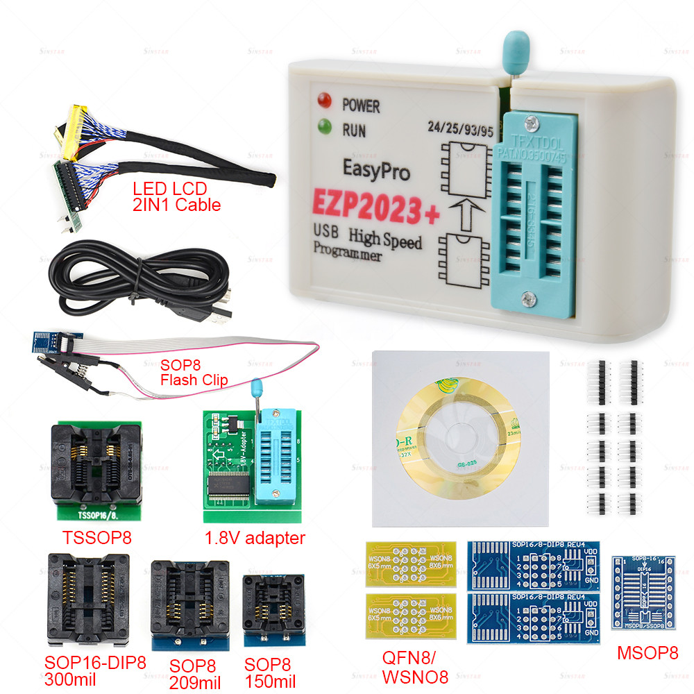 

100% Original EZP2023 USB SPI Programmer with 12 Adapter Support 24 25 93 95 EEPROM Flash Bios Minipro Programming Calculator