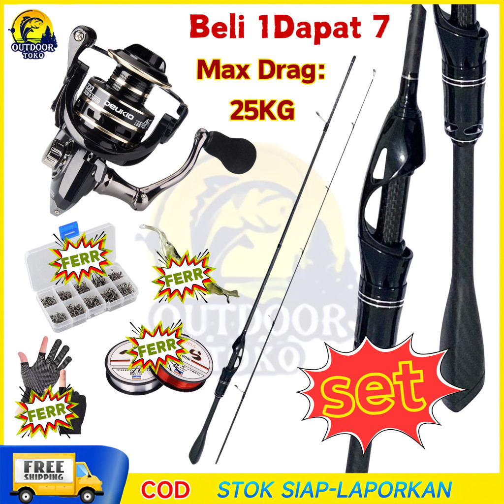 1 Set Joran Pancing Spinning & Casting 1.65M 1.80M Gagang Karbon Joran Casting Dengan Reel Pancing G