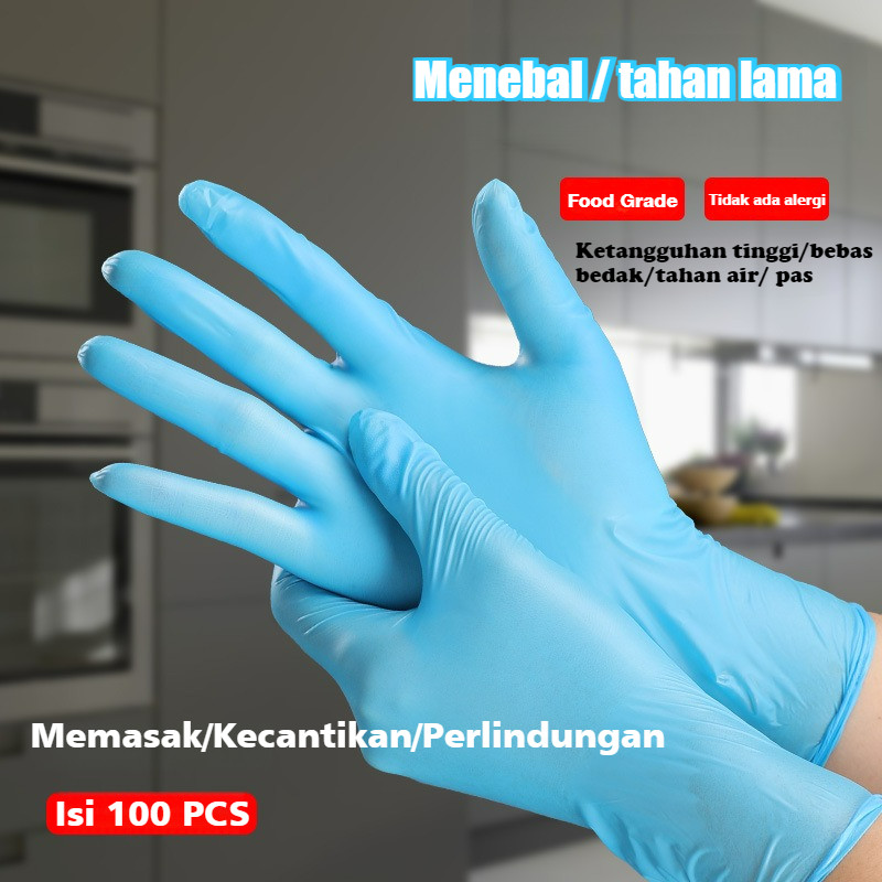 Sarung Tangan NBR  100 Pis Sarung Tangan Karet Nitril Butadiena  Sarung Buna-n Nitril Kecantikan Tat