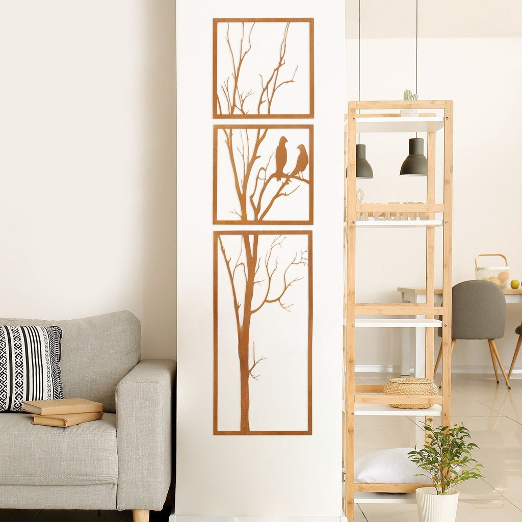 Hiasan Dinding Minimalis Motif Ranting Kayu dan Burung